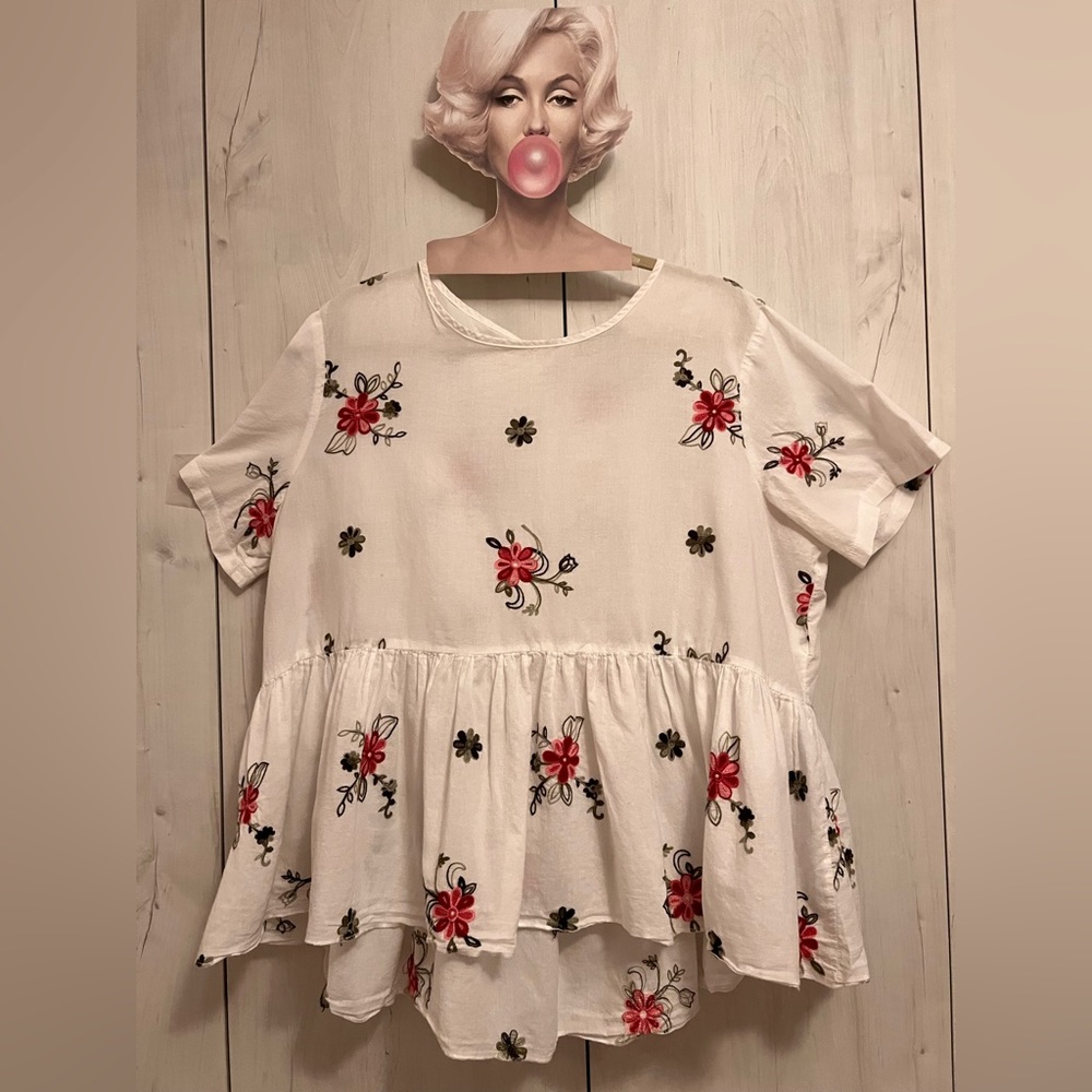 White babydoll with pink embroidered flowers